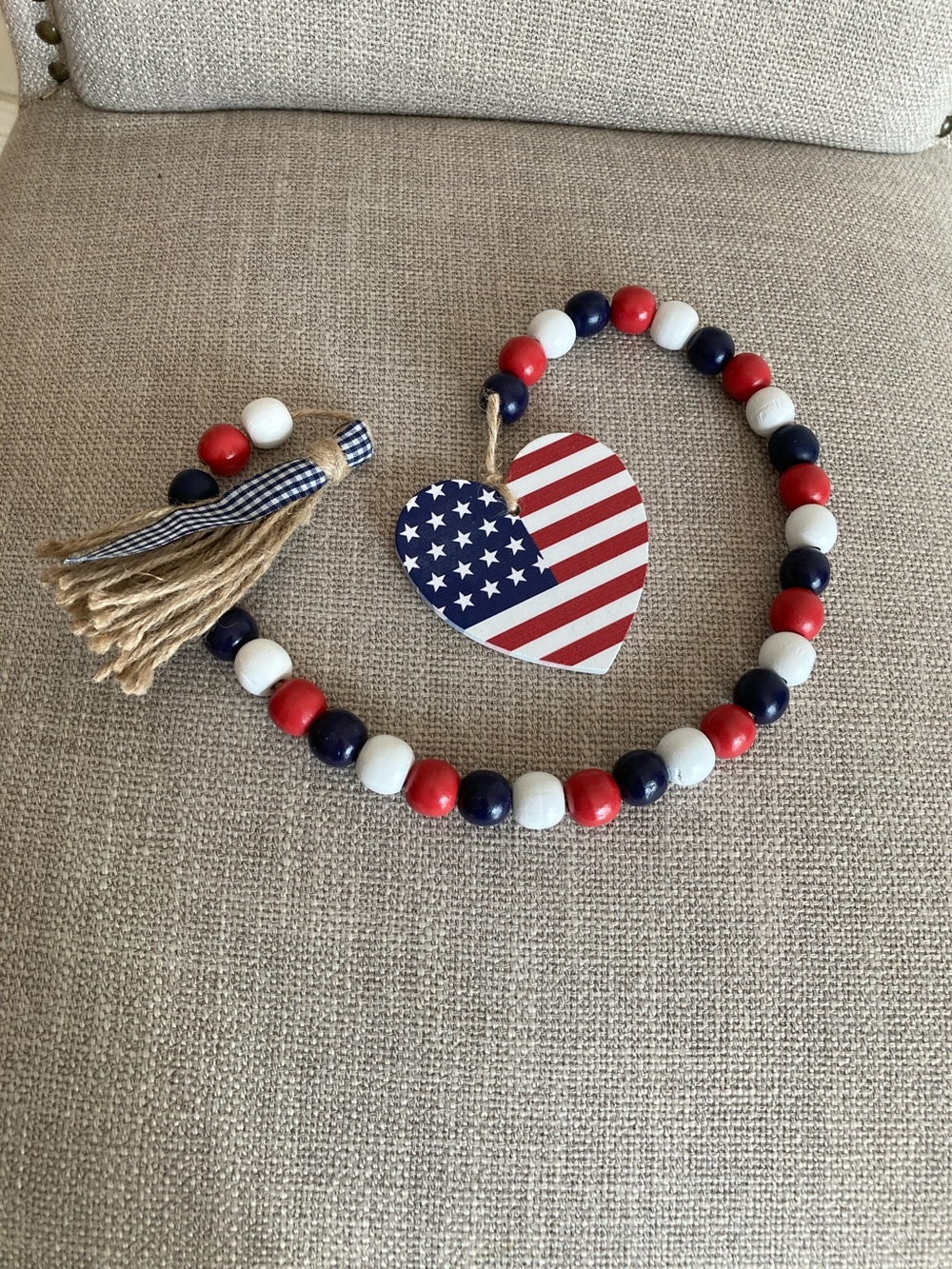 Red White Blue Beaded Garland with Heart Charm